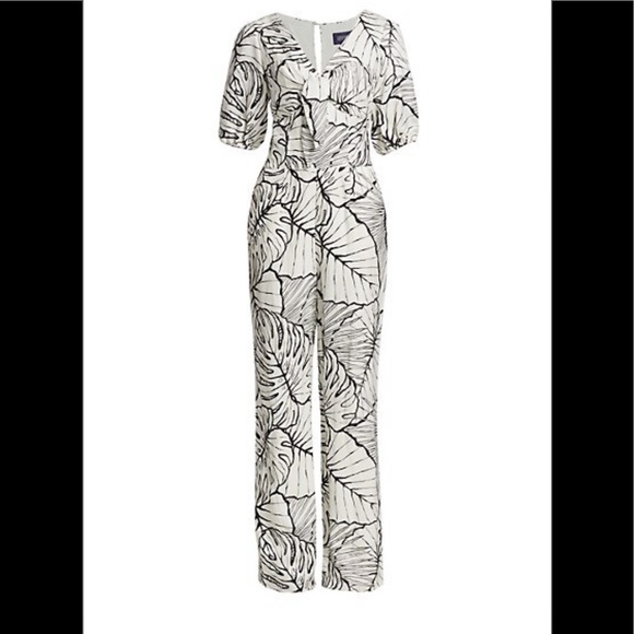 Marchesa Puff-Sleeve Front-Tie Linen Jumpsuit, SZ 6, new, $ 495 - Picture 7 of 8